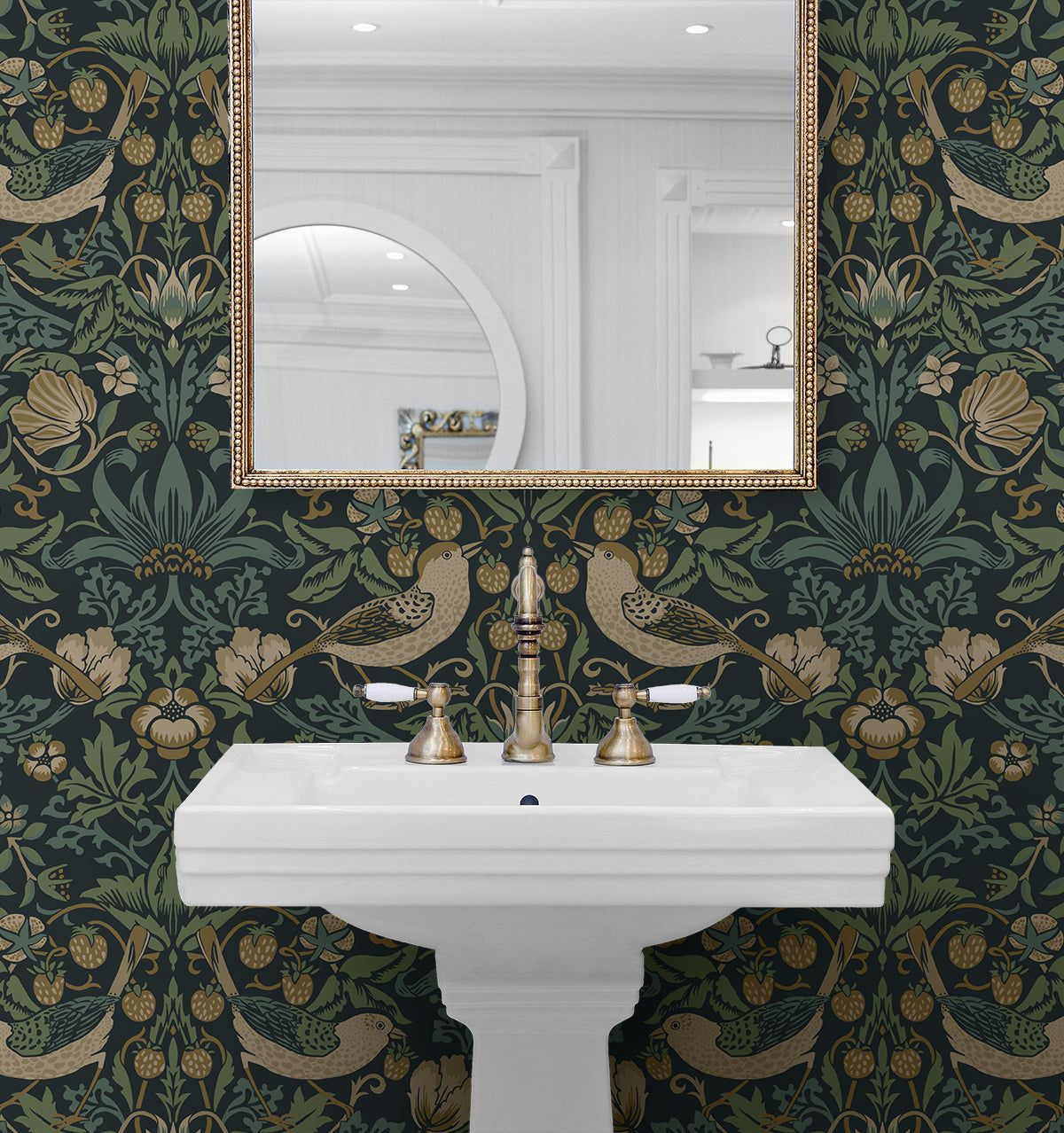 Strawberry Garden Blue by NextWall Peel & Stick Vintage Botanical Bird Peel & Stick Wallpaper – NextWall NW55402