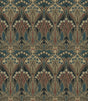 Deco Dragonfly peel and stick wallpaper in Aegean blue and clay with vintage Art Nouveau–style botanical motif.