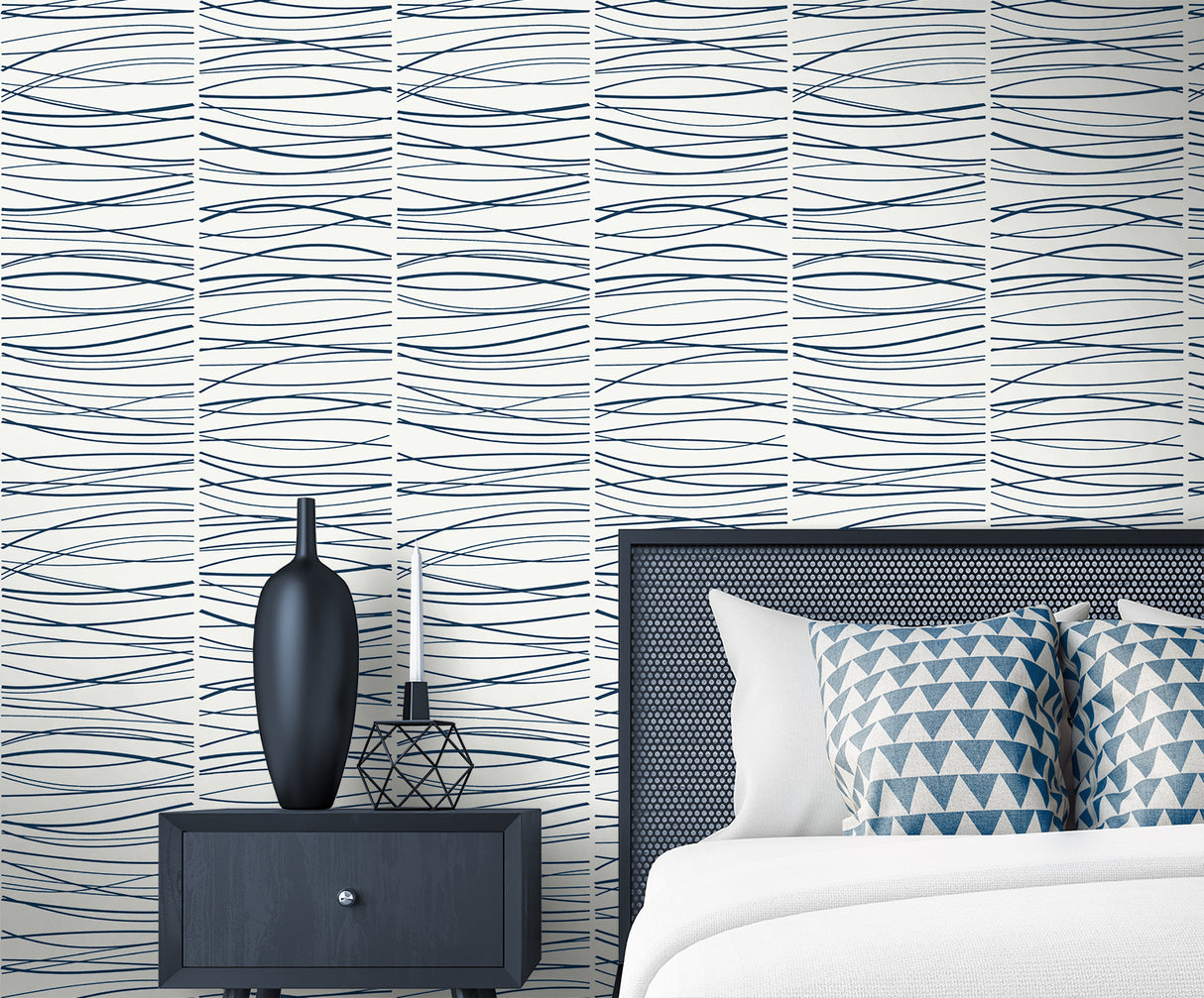 Wave Lines Blue by NextWall Peel & Stick Abstract Peel & Stick Wallpaper – NextWall NW55602