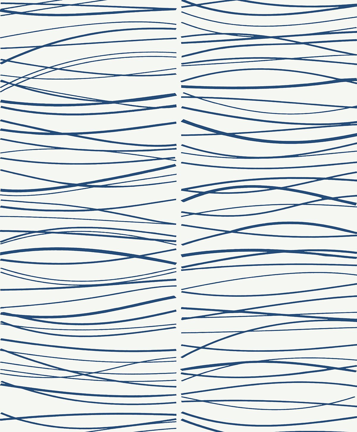 Abstract wave line peel and stick wallpaper in blue on an off-white background