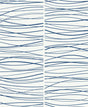 Abstract wave line peel and stick wallpaper in blue on an off-white background