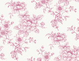 Pink sketched floral peel and stick wallpaper pattern on a light background