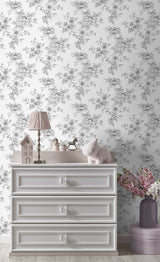 Sketched Floral Grey by NextWall Peel & Stick Floral Peel & Stick Wallpaper – NextWall NW55708-Sample