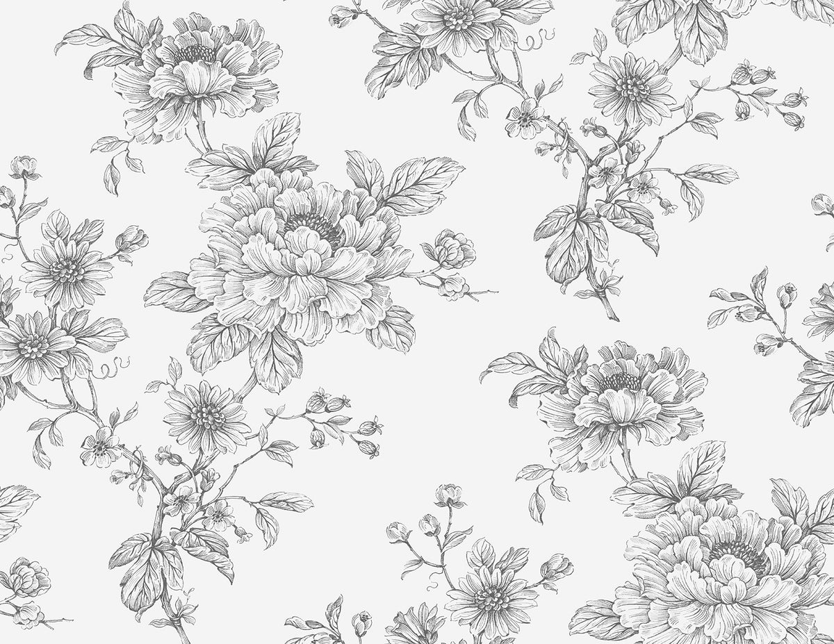 Sketched Floral Grey by NextWall Peel & Stick Floral Peel & Stick Wallpaper – NextWall NW55708-Sample