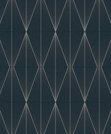 Geo Diamond peel and stick wallpaper in blue denim with pewter metallic geometric diamonds