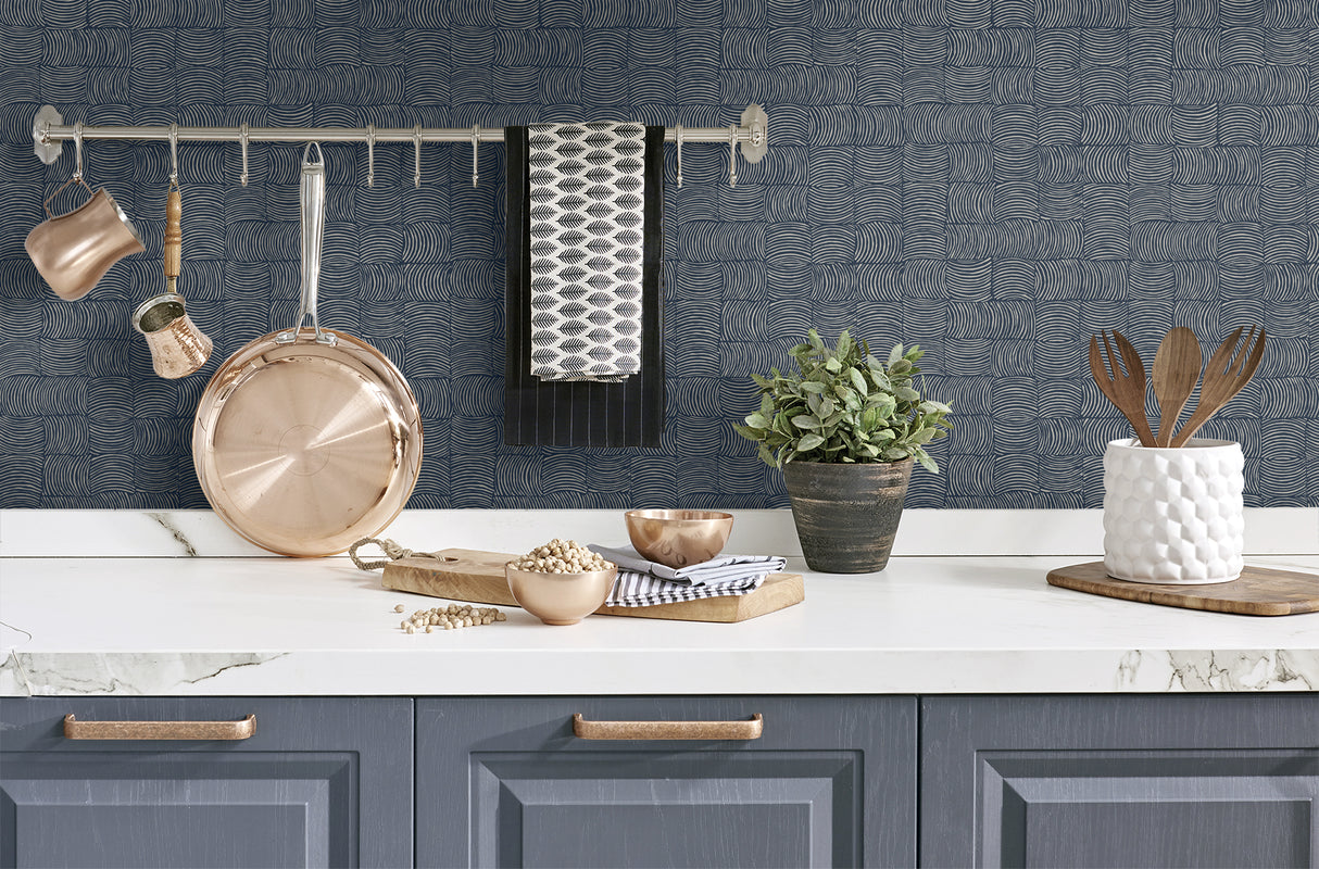 Organic Squares Blue Denim by NextWall Peel & Stick Geometric Wallpaper – NextWall NW55902