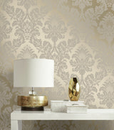 Charnay Damask Metallic Champagne & Glitter by NextWall Peel & Stick Damask Wallpaper – NextWall NW56305