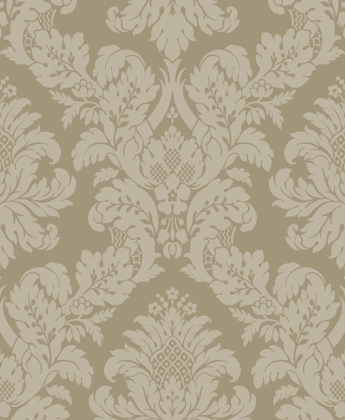 Charnay Damask peel and stick wallpaper in metallic champagne with glitter finish