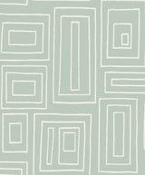 Rectangle Geo peel and stick wallpaper in Aloe Green with white hand-drawn rectangular geometric pattern