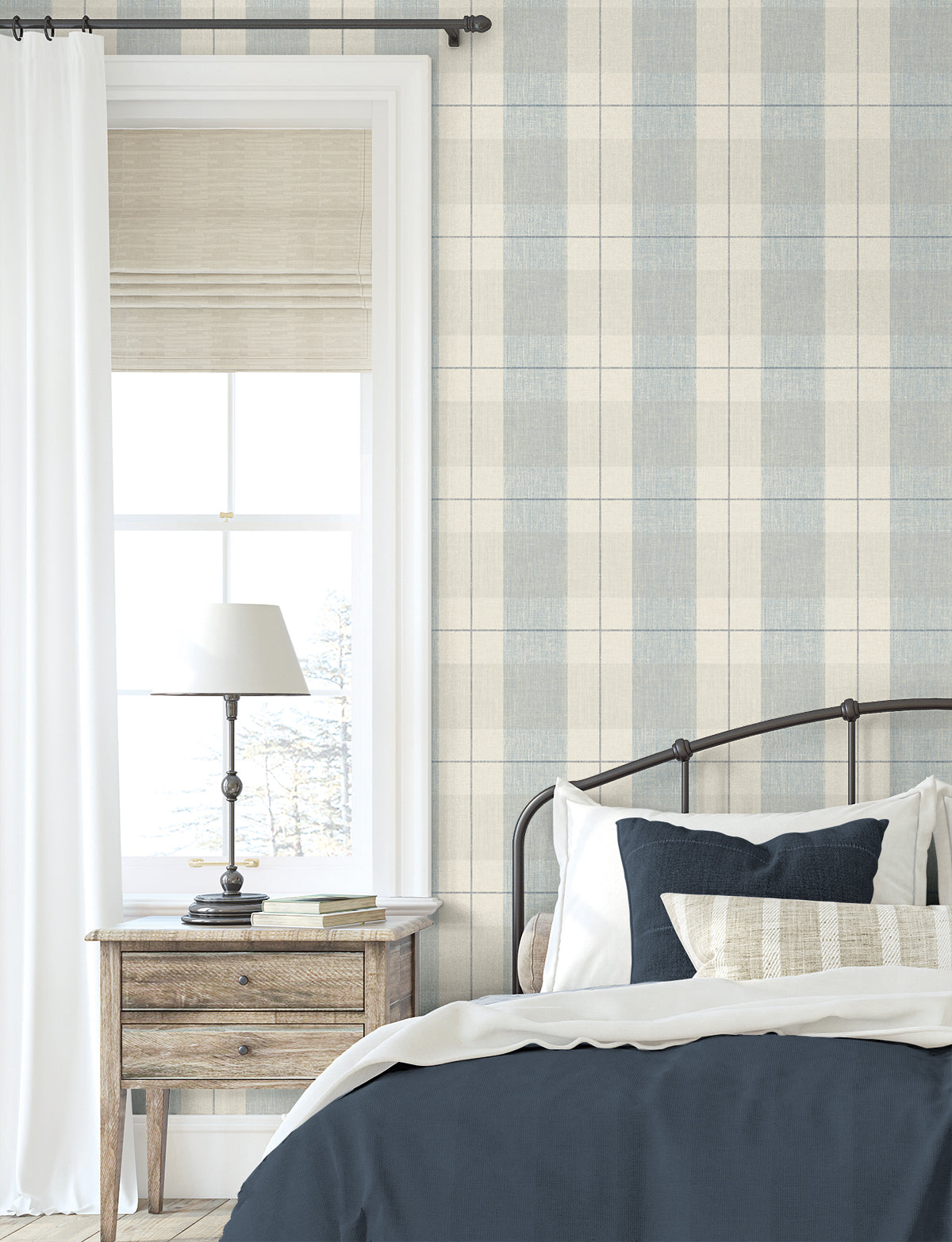 Lenox Hill Plaid Blue & Beige by NextWall Peel & Stick Plaid Wallpaper – NextWall NW56902