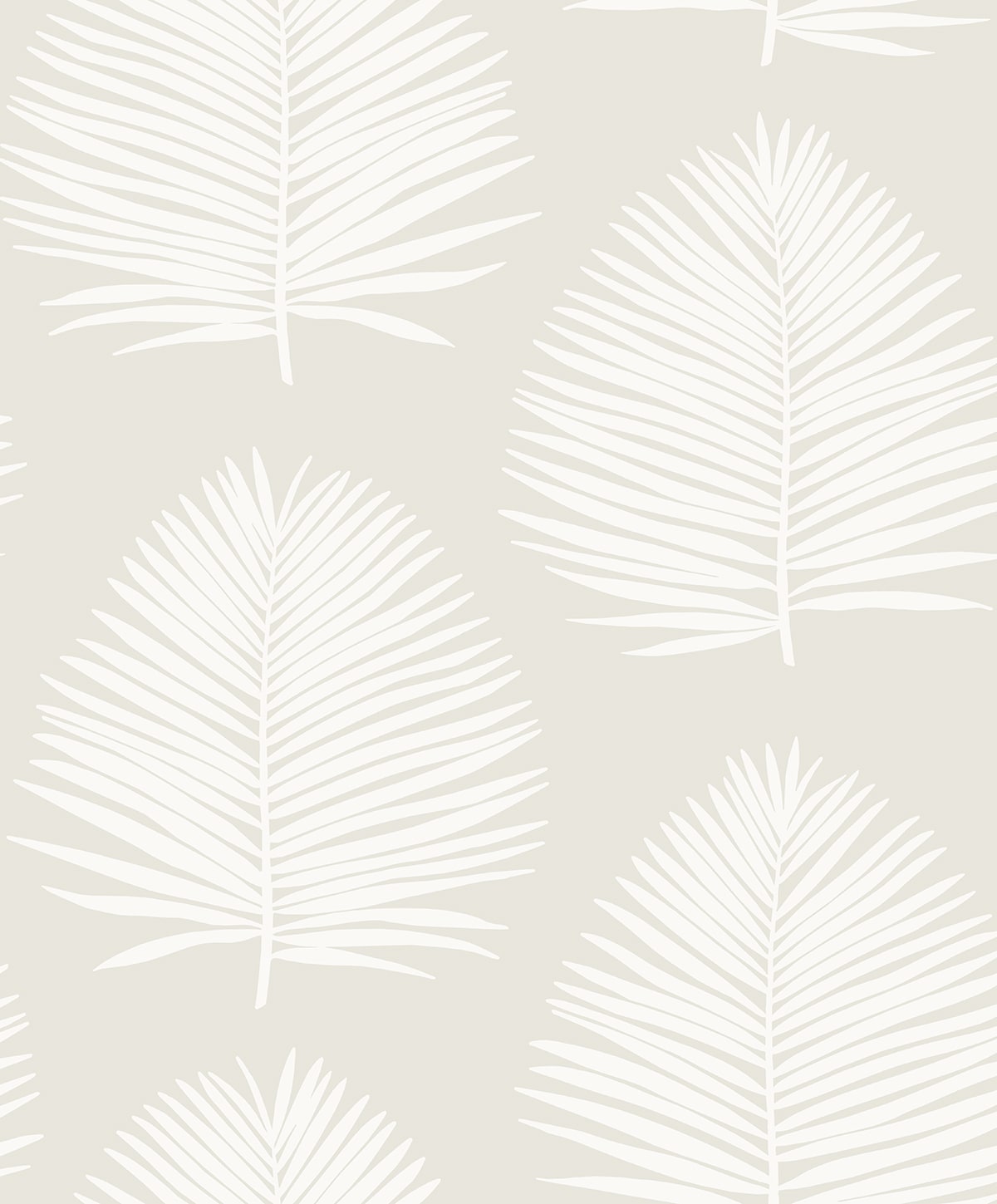 Island Palm in Alabaster peel and stick wallpaper with large palm frond silhouette pattern.