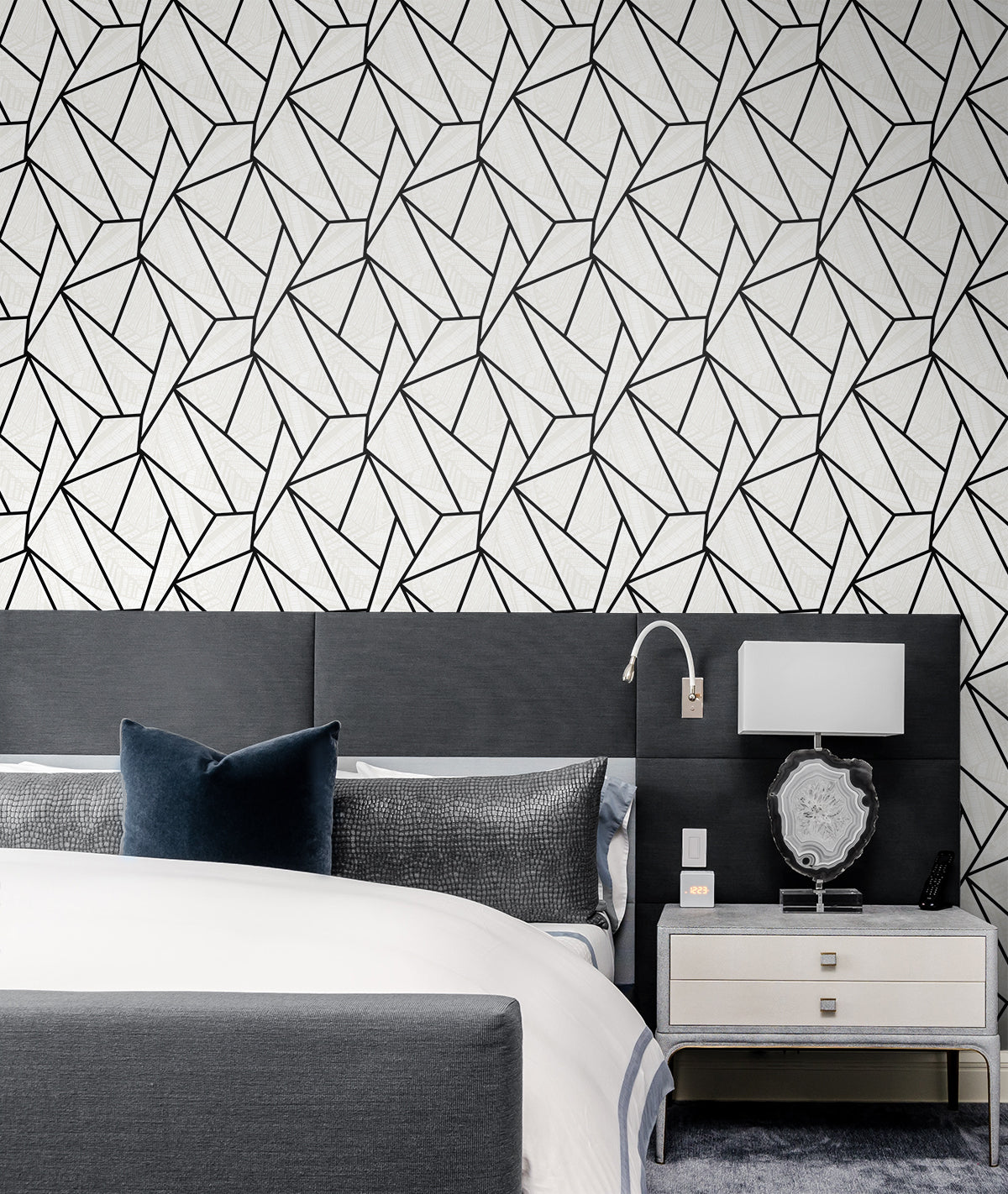 Vector Geo Ebony & Morning Fog by NextWall Peel & Stick Geometric Peel & Stick Wallpaper  NextWall NW57300