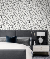 Vector Geo Ebony & Morning Fog by NextWall Peel & Stick Geometric Peel & Stick Wallpaper  NextWall NW57300