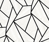 Vector Geo peel and stick wallpaper in Ebony & Morning Fog with bold black geometric linework over a light textured ground.