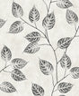 Leaf silhouette branches in black on an off-white background peel and stick wallpaper pattern
