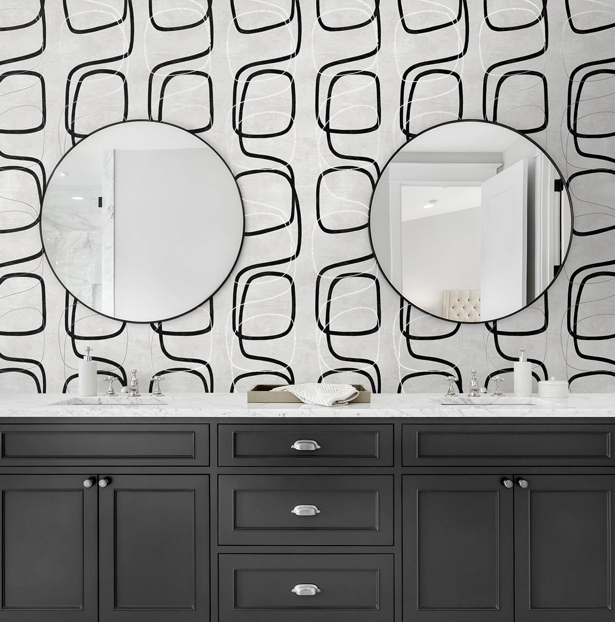Forcella Geo Black and White by NextWall Peel & Stick Geometric Peel & Stick Wallpaper- NextWall NW57600