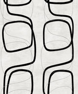 Forcella Geo geometric peel and stick wallpaper in black and white with abstract rounded-square outlines and a matte finish.