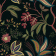 Forest Flourish botanical vine peel and stick wallpaper in ebony with multicolor leaves and flowers