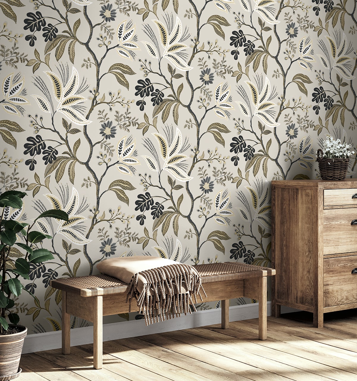Forest Flourish Neutrals by NextWall Peel & Stick Botanical Wallpaper – NextWall NW57908