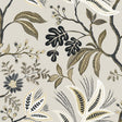 Forest Flourish botanical peel and stick wallpaper in neutral tones with stylized leaves and flowers