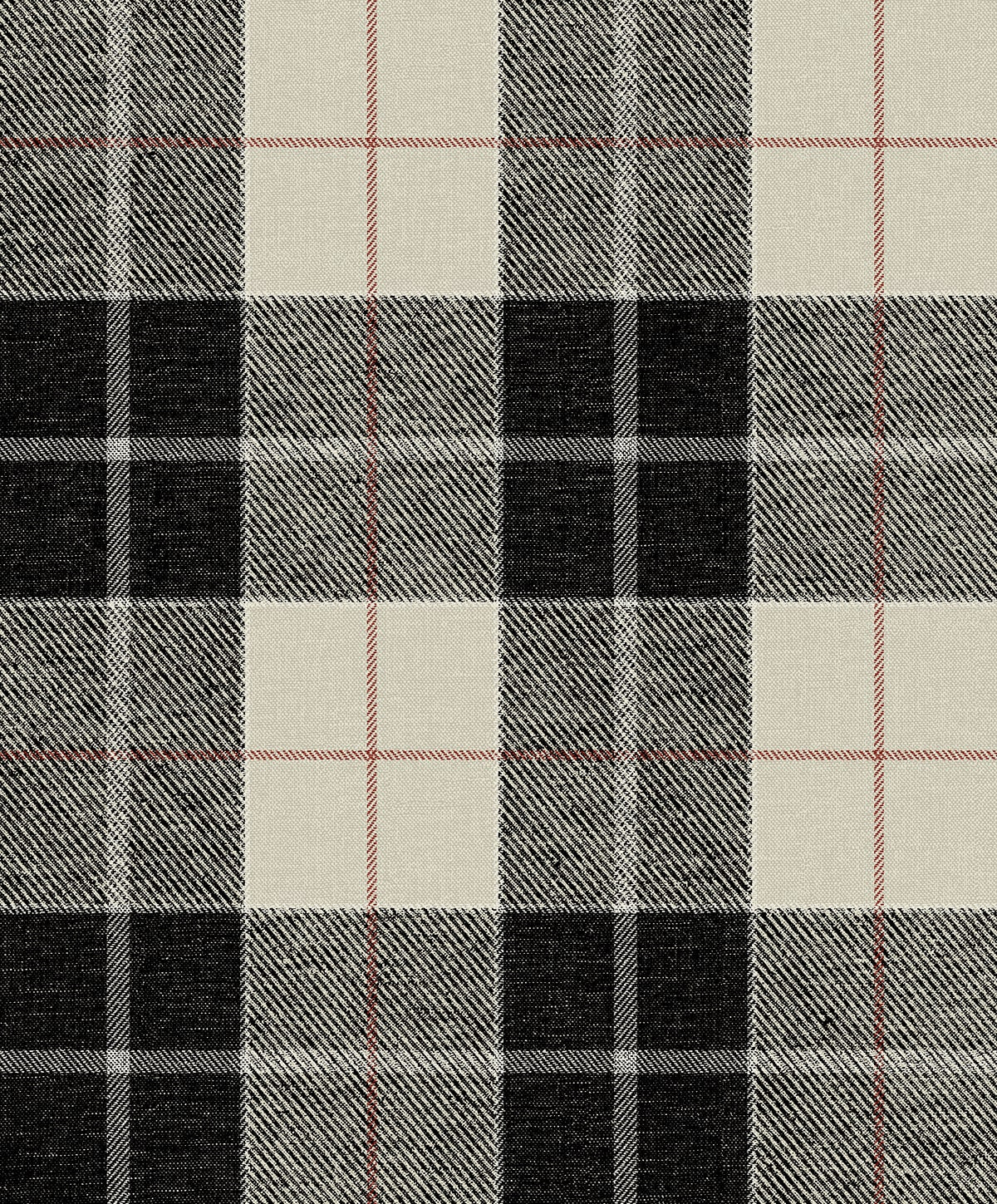Altarinda Plaid peel and stick wallpaper in black, grey, cream, and red