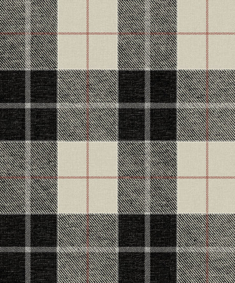 Altarinda Plaid peel and stick wallpaper in black, grey, cream, and red
