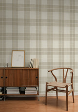 Altarinda Plaid Creme Brulee by NextWall Peel & Stick Traditional Plaid Peel & Stick Wallpaper – NextWall NW58110