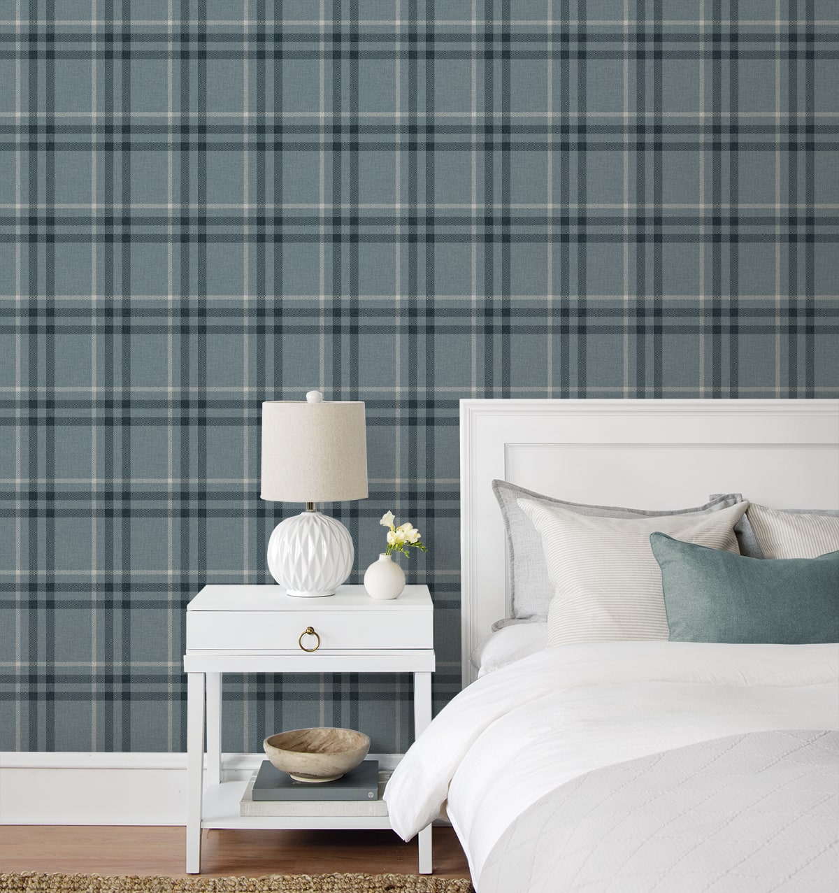 Calverlay Plaid Light Blue by NextWall Peel & Stick Peel & Stick Plaid Wallpaper – NextWall NW58202