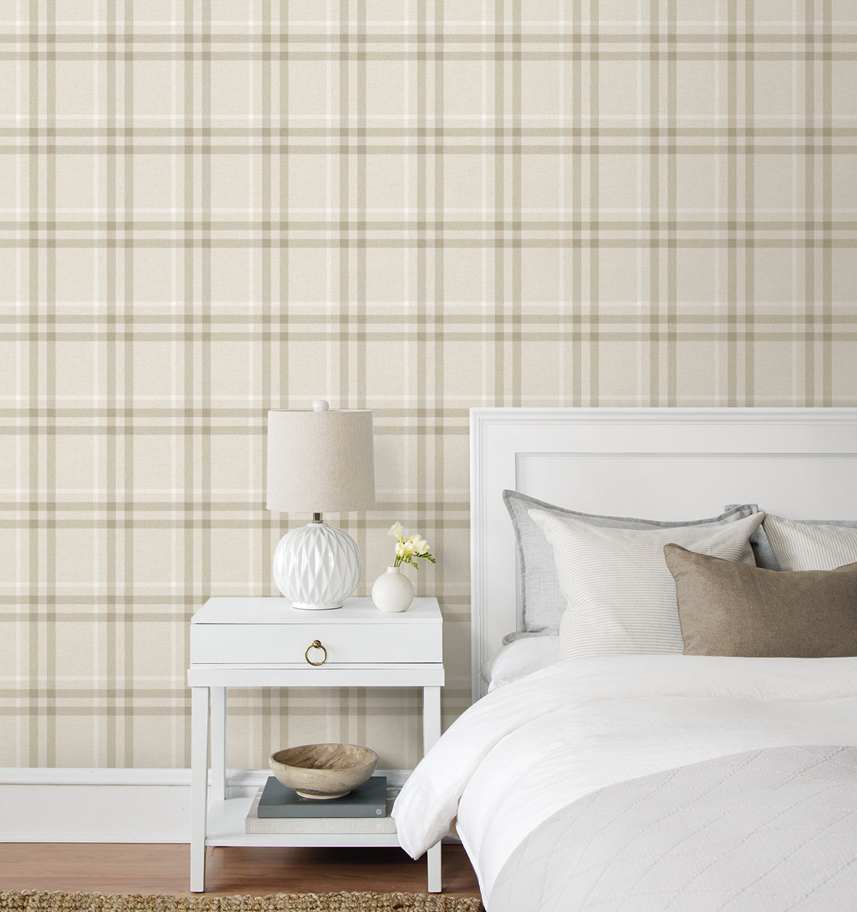 Calverlay Plaid French Vanilla by NextWall Peel & Stick Peel & Stick Plaid Wallpaper – NextWall NW58203