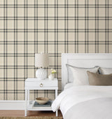Calverlay Linen & Ebony by NextWall Peel & Stick Plaid Peel & Stick Wallpaper – NextWall NW58205