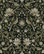 Vintage Bird Ogee peel and stick wallpaper in ebony and rosemary with birds and floral ogee pattern