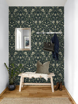 Vintage Bird Ogee Blue & Sage by NextWall Peel & Stick Vinyl Wallpaper – NextWall NWS058302