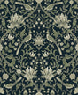 Vintage Bird Ogee peel and stick wallpaper in blue and sage with floral vines and birds