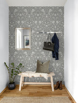 Vintage Bird Ogee Grey by NextWall Peel & Stick Peel & Stick Botanical Bird Ogee Wallpaper – NextWall NWS058308