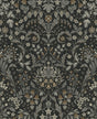 Filigree Floral peel and stick wallpaper in charcoal and pavestone with vintage botanical filigree pattern