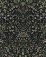 Filigree Floral peel and stick wallpaper in midnight blue and sage with vintage botanical motif