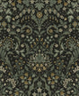 Filigree Floral peel and stick wallpaper in Ebony & Sage with vintage botanical vines and flowers