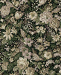Vintage Bird Garden peel and stick wallpaper with dense florals and birds in green and mauve tones