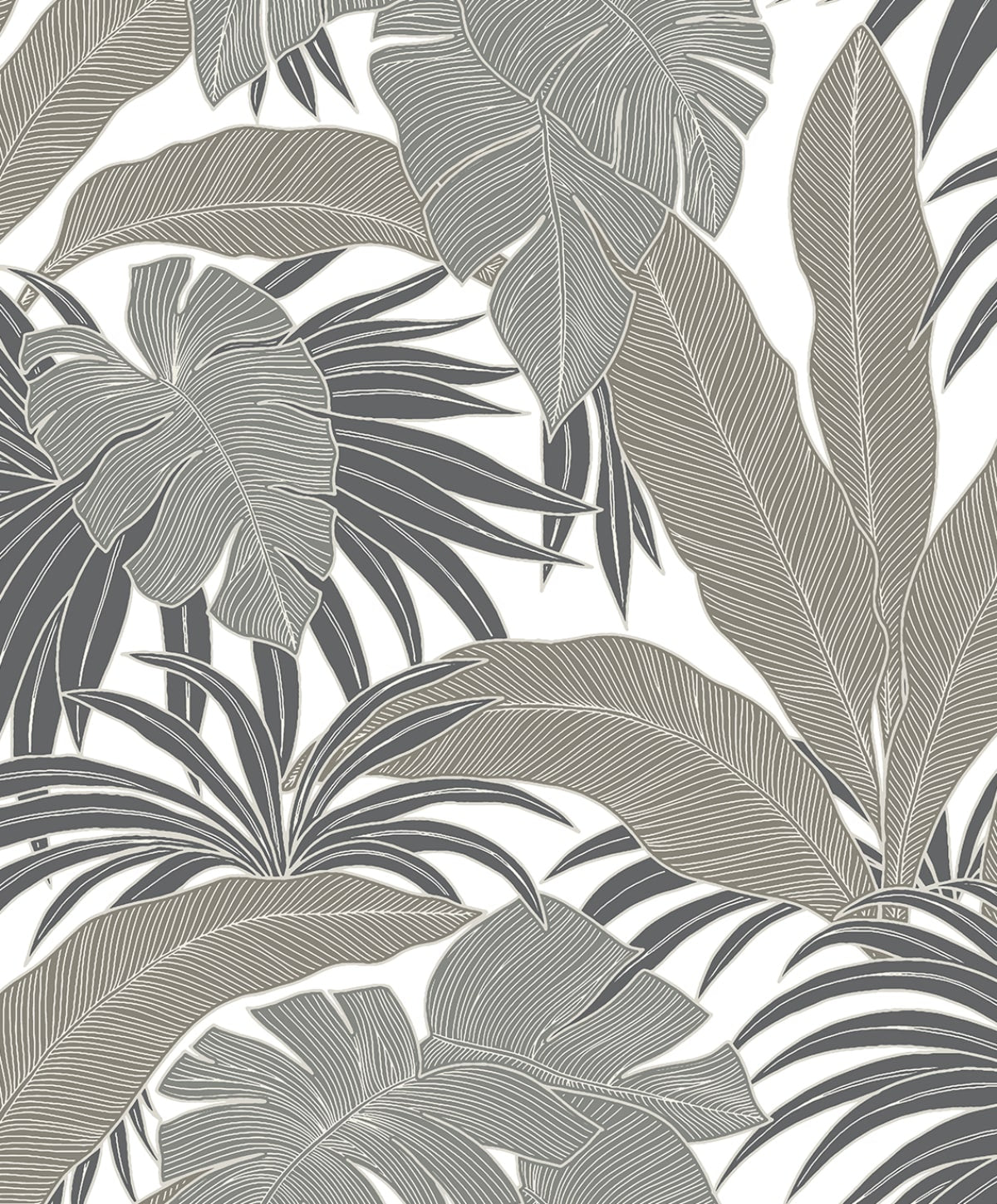 Laguna Leaf wallpaper in Pavestone grey tropical leaf botanical pattern