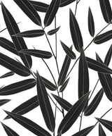 Leaf Branch Trail Ebony peel and stick wallpaper with black leafy branches on a light background