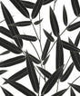 Leaf Branch Trail Ebony peel and stick wallpaper with black leafy branches on a light background