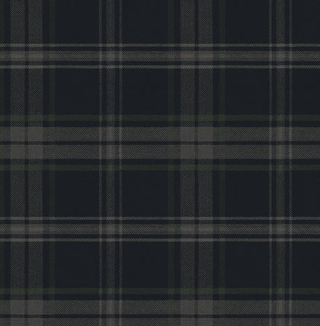 Dark blue and evergreen traditional plaid peel and stick vinyl wallpaper, Sennehill Plaid by NextWall (NW58902)