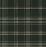 Sennehill Plaid peel and stick wallpaper in deep green plaid pattern