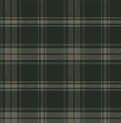 Sennehill Plaid peel and stick wallpaper in deep green plaid pattern
