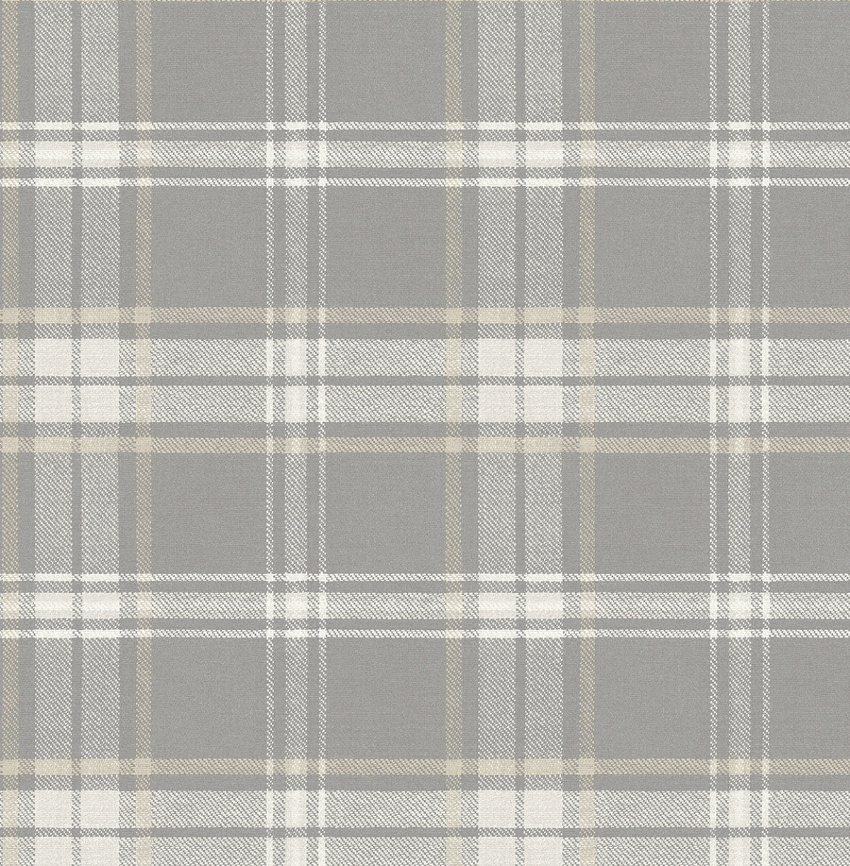 Daydream Grey plaid peel and stick wallpaper pattern in grey, white, and warm beige