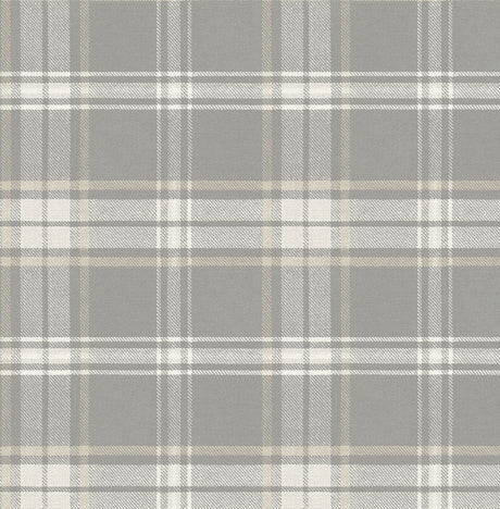 Daydream Grey plaid peel and stick wallpaper pattern in grey, white, and warm beige