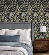 Acanthus Ogee Blue & Natural by NextWall Peel & Stick Botanical Ogee Peel & Stick Wallpaper – NextWall NW59002 -Sample