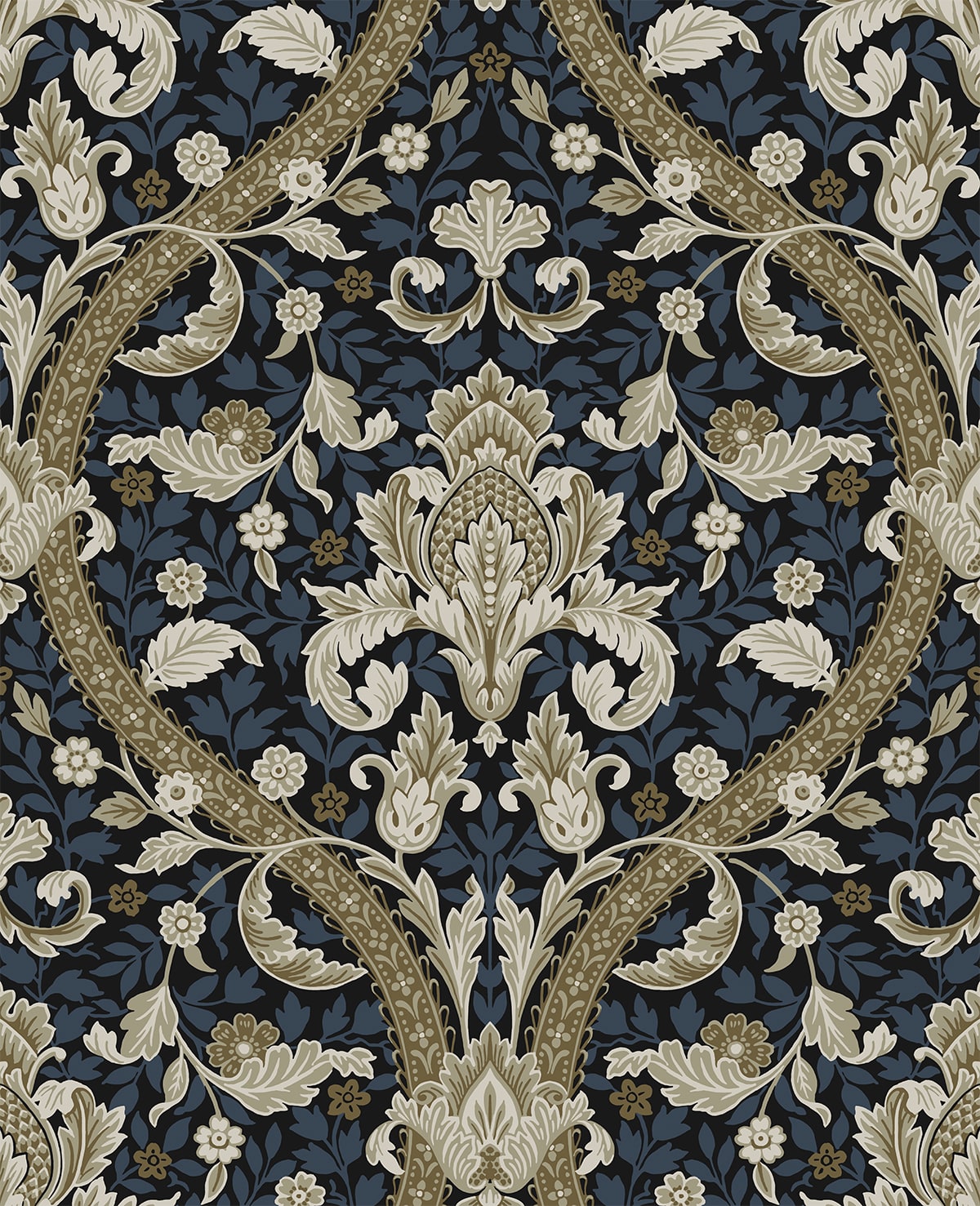 Acanthus Ogee Blue & Natural by NextWall Peel & Stick Botanical Ogee Peel & Stick Wallpaper – NextWall NW59002 -Sample