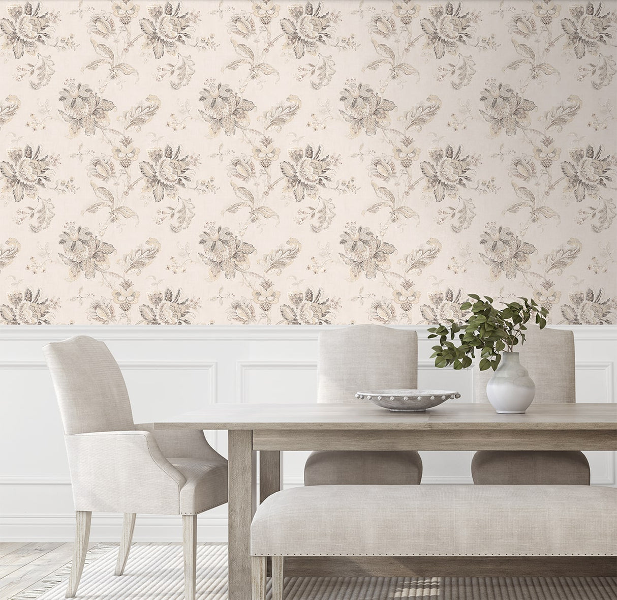 Anelda Jacobean Linen & Latte by NextWall Peel & Stick Floral Wallpaper – NextWall NW59105