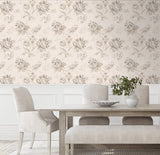 Anelda Jacobean Linen & Latte by NextWall Peel & Stick Floral Wallpaper – NextWall NW59105